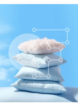 Intra Συλλεκτικό Ξύλινο Παζλ Plywood  4mm - Όμορφη εικόνα με μαξιλάρια σε κρεβάτι με φόντο μπλε του ουρανού Σε Ξύλινο Κουτί - Διαστάσεις Puzzle: 10x10 cm – 25 κομμάτια