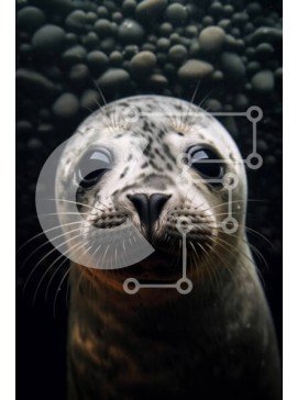 Σετ των 2 Intra Συλλεκτικό Ξύλινο Παζλ Plywood  4mm - Κοντινή λήψη του προσώπου μιας φώκιας με κομψή γούνα και αιχμηρά δόντια Σε Ξύλινο Κουτί - Διαστάσεις: 10x10 cm – 25 κομμάτια