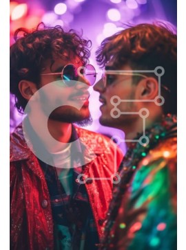 Intra Συλλεκτικό Ξύλινο Παζλ Plywood  4mm - Νυχτερινό κέντρο με έντονο φωτισμό με πολύχρωμα ρούχα και χαμογελαστούς άνδρες Σε Ξύλινο Κουτί - Διαστάσεις Puzzle: 10x10 cm – 25 κομμάτια