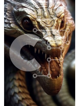 Σετ των 2 Intra Συλλεκτικό Ξύλινο Παζλ Plywood  4mm - Κοντινό πλάνο του κεφαλιού του φιδιού με τους γυμνούς κυνόδοντες Σε Ξύλινο Κουτί - Διαστάσεις: 10x10 cm – 25 κομμάτια