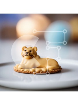 Σετ των 2 Intra Συλλεκτικό Ξύλινο Παζλ Plywood  4mm - Κίτρινο μπισκότο λιονταριών σε ένα άσπρο πιάτο Σε Ξύλινο Κουτί - Διαστάσεις: 10x10 cm – 25 κομμάτια