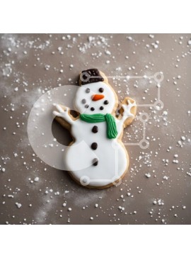 Σετ των 2 Intra Συλλεκτικό Ξύλινο Παζλ Plywood  4mm - Μπισκότο σε σχήμα χιονάνθρωπου με λευκό παγωμένο και πράσινο φουλάρι σε νιφάδες χιονιού Σε Ξύλινο Κουτί - Διαστάσεις: 10x10 cm – 25 κομμάτια