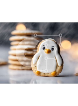 Σετ των 2 Intra Συλλεκτικό Ξύλινο Παζλ Plywood  4mm - Μπισκότο πιγκουίνος σε μια στοίβα από μπισκότα Σε Ξύλινο Κουτί - Διαστάσεις: 10x10 cm – 25 κομμάτια