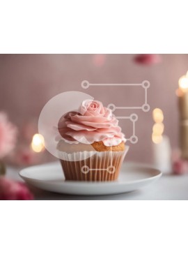 Σετ των 2 Intra Συλλεκτικό Ξύλινο Παζλ Plywood  4mm - Ροζ cupcake με παγωμένο πάγωμα σε ένα άσπρο πιάτο Σε Ξύλινο Κουτί - Διαστάσεις: 10x10 cm – 25 κομμάτια