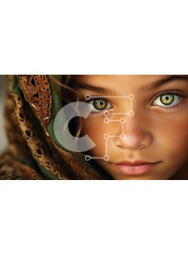 Intra Συλλεκτικό Ξύλινο Παζλ Plywood  4mm - Σοβαρό νεαρό κορίτσι με εντυπωσιακά πράσινα μάτια και πράσινο κασκόλ Σε Ξύλινο Κουτί - Διαστάσεις Puzzle: 10x10 cm – 25 κομμάτια