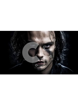 Intra Συλλεκτικό Ξύλινο Παζλ Plywood  4mm - Πορτρέτο ενός άνδρα με μακριά μαλλιά και γένια με μαύρο δερμάτινο μπουφάν Σε Ξύλινο Κουτί - Διαστάσεις Puzzle: 10x10 cm – 25 κομμάτια