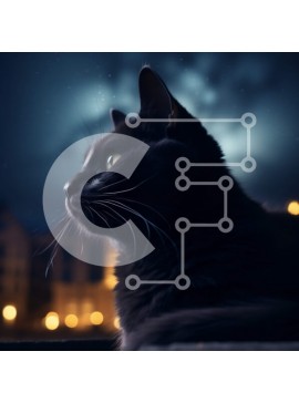 Intra Συλλεκτικό Ξύλινο Παζλ Plywood  4mm - Όμορφη εικόνα της Μαύρης Γάτας στο Nighttime Windowsill Σε Ξύλινο Κουτί - Διαστάσεις: 10x10 cm – 25 κομμάτια