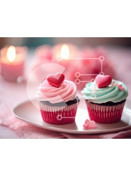 Σετ των 2 Intra Συλλεκτικό Ξύλινο Παζλ Plywood  4mm - Ρομαντικά cupcakes με καρδιές σε λευκό πιάτο Σε Ξύλινο Κουτί - Διαστάσεις: 10x10 cm – 25 κομμάτια
