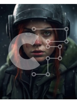 Intra Συλλεκτικό Ξύλινο Παζλ Plywood  4mm - Κοκκινομάλλα γυναίκα με κράνος και γυαλιά που στέκονται σε χιονισμένη τοποθεσία Σε Ξύλινο Κουτί - Διαστάσεις Puzzle: 10x10 cm – 25 κομμάτια