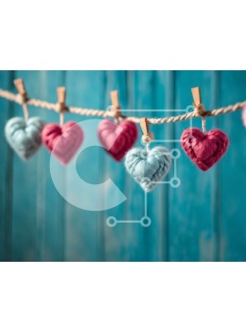 Intra Συλλεκτικό Ξύλινο Παζλ Plywood  4mm - Πλεκτά διακοσμητικά καρδιάς σε μπλε φόντο Σε Ξύλινο Κουτί - Διαστάσεις Puzzle: 10x10 cm – 25 κομμάτια