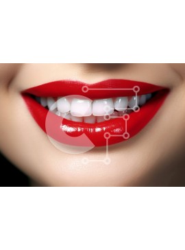 Intra Συλλεκτικό Ξύλινο Παζλ Plywood  4mm - Όμορφη εικόνα από κοντά στο στόμα της γυναίκας με έντονο κόκκινο κραγιόν και λευκά δόντια Σε Ξύλινο Κουτί - Διαστάσεις Puzzle: 10x10 cm – 25 κομμάτια