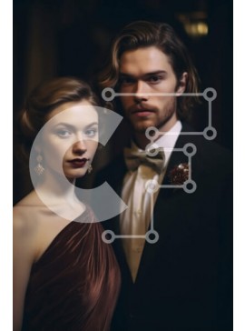 Intra Συλλεκτικό Ξύλινο Παζλ Plywood  4mm - Κομψό ζευγάρι με επίσημη ενδυμασία που στέκεται σε ένα δωμάτιο με χαμηλό φωτισμό Σε Ξύλινο Κουτί - Διαστάσεις Puzzle: 10x10 cm – 25 κομμάτια