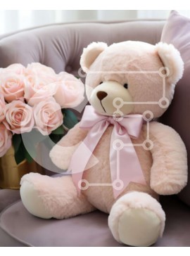 Intra Συλλεκτικό Ξύλινο Παζλ Plywood  4mm - Ροζ αρκουδάκι και τριαντάφυλλα σε έναν καναπέ Σε Ξύλινο Κουτί - Διαστάσεις Puzzle: 10x10 cm – 25 κομμάτια