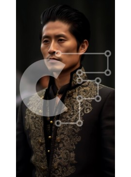 Intra Συλλεκτικό Ξύλινο Παζλ Plywood  4mm - Σοβαρός άνδρας με μαύρο και χρυσοκέντητο μπουφάν που στέκεται μπροστά σε σκούρο φόντο Σε Ξύλινο Κουτί - Διαστάσεις Puzzle: 10x10 cm – 25 κομμάτια