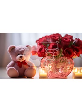 Σετ των 2 Intra Συλλεκτικό Ξύλινο Παζλ Plywood  4mm - Αρκουδάκι με κόκκινα τριαντάφυλλα και κεριά Σε Ξύλινο Κουτί - Διαστάσεις: 10x10 cm – 25 κομμάτια