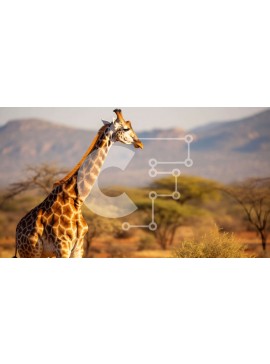 Intra Συλλεκτικό Ξύλινο Παζλ Plywood  4mm - Περίεργη καμηλοπάρδαλη σε ένα χορταριασμένο χωράφι με δέντρα και βουνά Σε Ξύλινο Κουτί - Διαστάσεις: 10x10 cm – 25 κομμάτια