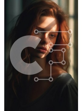 Intra Συλλεκτικό Ξύλινο Παζλ Plywood  4mm - Όμορφη εικόνα μιας νεαρής γυναίκας με μακριά κόκκινα μαλλιά που στέκεται μπροστά από ένα παράθυρο Σε Ξύλινο Κουτί - Διαστάσεις Puzzle: 10x10 cm – 25 κομμάτια