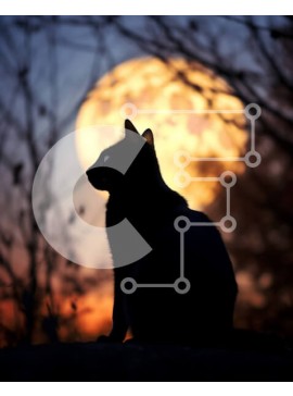 Σετ των 2 Intra Συλλεκτικό Ξύλινο Παζλ Plywood  4mm - Σαγηνευτική εικόνα μιας μαύρης γάτας που κοιτάζει την πανσέληνο Σε Ξύλινο Κουτί - Διαστάσεις: 10x10 cm – 25 κομμάτια