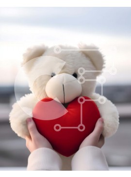 Intra Συλλεκτικό Ξύλινο Παζλ Plywood  4mm - Χαριτωμένο λευκό αρκουδάκι με κόκκινη καρδιά Σε Ξύλινο Κουτί - Διαστάσεις Puzzle: 10x10 cm – 25 κομμάτια