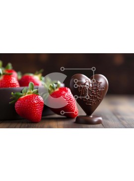 Σετ των 2 Intra Συλλεκτικό Ξύλινο Παζλ Plywood  4mm - Μπάρα σοκολάτας σε σχήμα καρδιάς και φράουλες σε ένα τραπέζι Σε Ξύλινο Κουτί - Διαστάσεις: 10x10 cm – 25 κομμάτια