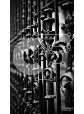 Intra Συλλεκτικό Ξύλινο Παζλ Plywood  4mm - Ασπρόμαυρη εικόνα ενός σκουριασμένου φράχτη από σφυρήλατο σίδηρο με περίπλοκα σχέδια Σε Ξύλινο Κουτί - Διαστάσεις Puzzle: 10x10 cm – 25 κομμάτια