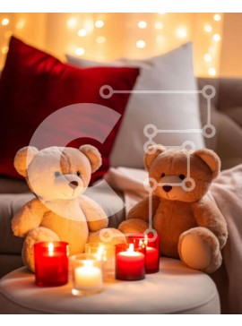 Intra Συλλεκτικό Ξύλινο Παζλ Plywood  4mm - Αρκουδάκια για την ημέρα του Αγίου Βαλεντίνου με κόκκινα κεριά Σε Ξύλινο Κουτί - Διαστάσεις Puzzle: 10x10 cm – 25 κομμάτια