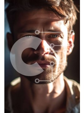 Intra Συλλεκτικό Ξύλινο Παζλ Plywood  4mm - Κοντινό πλάνο του σοβαρού προσώπου ενός άνδρα που φορά ένα λευκό πουκάμισο Σε Ξύλινο Κουτί - Διαστάσεις Puzzle: 10x10 cm – 25 κομμάτια