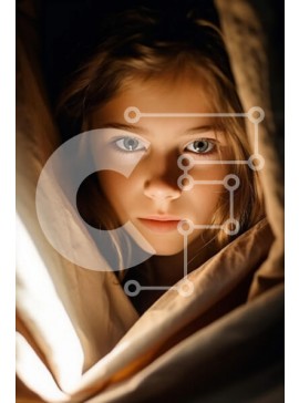 Intra Συλλεκτικό Ξύλινο Παζλ Plywood  4mm - Αξιολάτρευτη εικόνα ενός νεαρού κοριτσιού που κρυφοκοιτάζει κάτω από μια κουβέρτα Σε Ξύλινο Κουτί - Διαστάσεις Puzzle: 10x10 cm – 25 κομμάτια