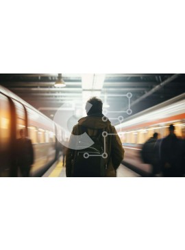 Intra Συλλεκτικό Ξύλινο Παζλ Plywood  4mm - Άνδρας με σακίδιο πλάτης που περιμένει στο σιδηροδρομικό σταθμό Σε Ξύλινο Κουτί - Διαστάσεις Puzzle: 10x10 cm – 25 κομμάτια