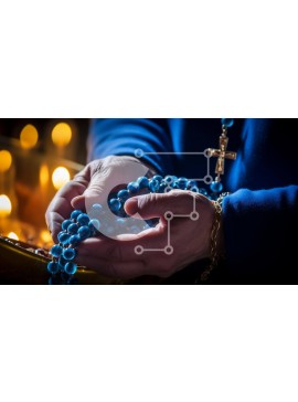 Intra Συλλεκτικό Ξύλινο Παζλ Plywood  4mm - Χέρια που κρατούν μπλε χάντρες κομπολόι και κεριά Σε Ξύλινο Κουτί - Διαστάσεις Puzzle: 10x10 cm – 25 κομμάτια