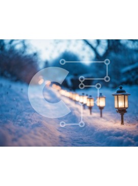 Intra Συλλεκτικό Ξύλινο Παζλ Plywood  4mm - Χιονισμένο μονοπάτι με αναμμένα φανάρια τη νύχτα Σε Ξύλινο Κουτί - Διαστάσεις Puzzle: 10x10 cm – 25 κομμάτια