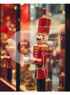 Intra Συλλεκτικό Ξύλινο Παζλ Plywood  4mm - Κόκκινα και λευκά ειδώλια καρυοθραύστη μπροστά από γυάλινη θήκη Σε Ξύλινο Κουτί - Διαστάσεις Puzzle: 10x10 cm – 25 κομμάτια