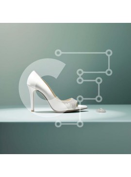 Σετ των 2 Intra Συλλεκτικό Ξύλινο Παζλ Plywood  4mm - Κομψό λευκό ψηλοτάκουνο παπούτσι με τακούνι στιλέτο και λουράκι στον αστράγαλο Σε Ξύλινο Κουτί - Διαστάσεις: 10x10 cm – 25 κομμάτια