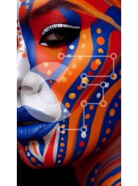 Intra Συλλεκτικό Ξύλινο Παζλ Plywood  4mm - Ζωηρή εικόνα μιας γυναίκας με πολύχρωμη ζωγραφική προσώπου Σε Ξύλινο Κουτί - Διαστάσεις Puzzle: 10x10 cm – 25 κομμάτια