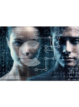 Intra Συλλεκτικό Ξύλινο Παζλ Plywood  4mm - Άνδρας και γυναίκα αντιμέτωποι με το αφηρημένο ψηφιακό φόντο Σε Ξύλινο Κουτί - Διαστάσεις Puzzle: 10x10 cm – 25 κομμάτια