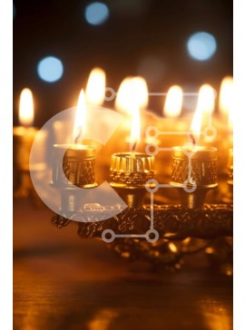 Intra Συλλεκτικό Ξύλινο Παζλ Plywood  4mm - Κοντινό πλάνο Hanukkah Menorah με εννέα αναμμένα κεριά Σε Ξύλινο Κουτί - Διαστάσεις Puzzle: 10x10 cm – 25 κομμάτια