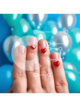 Σετ των 2 Intra Συλλεκτικό Ξύλινο Παζλ Plywood  4mm - Γυναικείο χέρι με κόκκινη καρδιά νυχιών και μπαλόνια Σε Ξύλινο Κουτί - Διαστάσεις: 10x10 cm – 25 κομμάτια