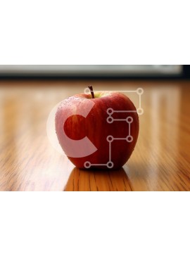 Σετ των 2 Intra Συλλεκτικό Ξύλινο Παζλ Plywood  4mm - Φρέσκο ​​κόκκινο μήλο σε ένα ξύλινο τραπέζι με θέα στο πράσινο τοπίο Σε Ξύλινο Κουτί - Διαστάσεις: 10x10 cm – 25 κομμάτια