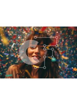 Intra Συλλεκτικό Ξύλινο Παζλ Plywood  4mm - Γιορτάστε με αυτήν την εορταστική εικόνα μιας γυναίκας μπροστά σε πολύχρωμα κομφετί Σε Ξύλινο Κουτί - Διαστάσεις Puzzle: 10x10 cm – 25 κομμάτια