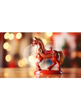 Intra Συλλεκτικό Ξύλινο Παζλ Plywood  4mm - Κόκκινο παιχνίδι άλογο με πολύχρωμα φώτα Σε Ξύλινο Κουτί - Διαστάσεις Puzzle: 10x10 cm – 25 κομμάτια