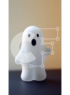 Intra Συλλεκτικό Ξύλινο Παζλ Plywood  4mm - Μικρό λευκό παιχνίδι φάντασμα που κάθεται όρθιο στο τραπέζι Σε Ξύλινο Κουτί - Διαστάσεις Puzzle: 10x10 cm – 25 κομμάτια