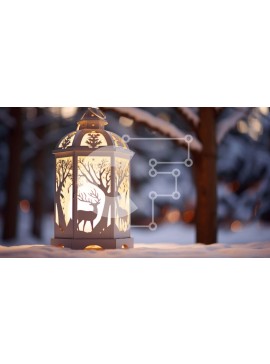 Intra Συλλεκτικό Ξύλινο Παζλ Plywood  4mm - Χιονισμένο δασικό φανάρι με ελάφια και δέντρα Σε Ξύλινο Κουτί - Διαστάσεις Puzzle: 10x10 cm – 25 κομμάτια