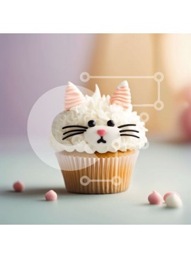 Σετ των 2 Intra Συλλεκτικό Ξύλινο Παζλ Plywood  4mm - Αξιολάτρευτο Cupcake White Cat με ροζ και λευκό παγωμένο Σε Ξύλινο Κουτί - Διαστάσεις: 10x10 cm – 25 κομμάτια