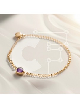 Σετ των 2 Intra Συλλεκτικό Ξύλινο Παζλ Plywood  4mm - Εκπληκτικό χρυσό βραχιόλι με πέτρα Αμέθυστου - Τέλειο αξεσουάρ για κάθε περίσταση Σε Ξύλινο Κουτί - Διαστάσεις: 10x10 cm – 25 κομμάτια