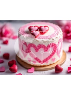 Σετ των 2 Intra Συλλεκτικό Ξύλινο Παζλ Plywood  4mm - Τούρτα σε σχήμα καρδιάς διακοσμημένο με ροζ καρδιές σε βάση για κέικ Σε Ξύλινο Κουτί - Διαστάσεις: 10x10 cm – 25 κομμάτια