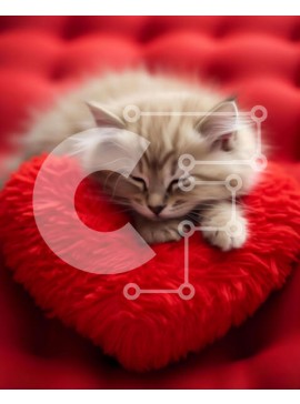 Σετ των 2 Intra Συλλεκτικό Ξύλινο Παζλ Plywood  4mm - Μικρή γάτα που κοιμάται σε μαξιλάρι σε σχήμα καρδιάς Σε Ξύλινο Κουτί - Διαστάσεις: 10x10 cm – 25 κομμάτια