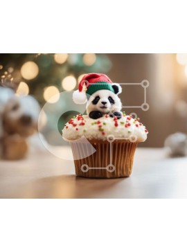 Σετ των 2 Intra Συλλεκτικό Ξύλινο Παζλ Plywood  4mm - Μικρό αρκουδάκι panda που κάθεται πάνω από ένα περίτεχνα διακοσμημένο cupcake Σε Ξύλινο Κουτί - Διαστάσεις: 10x10 cm – 25 κομμάτια