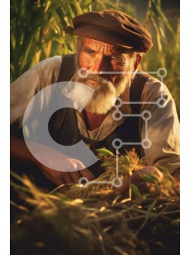 Intra Συλλεκτικό Ξύλινο Παζλ Plywood  4mm - Όμορφη εικόνα ενός ηλικιωμένου αγρότη σε ένα χωράφι κατά τη διάρκεια του ηλιοβασιλέματος Σε Ξύλινο Κουτί - Διαστάσεις Puzzle: 10x10 cm – 25 κομμάτια