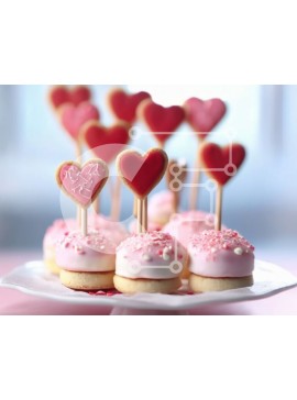 Σετ των 2 Intra Συλλεκτικό Ξύλινο Παζλ Plywood  4mm - Πιάτο με μπισκότα και cupcakes για την ημέρα του Αγίου Βαλεντίνου σε σχήμα καρδιάς Σε Ξύλινο Κουτί - Διαστάσεις: 10x10 cm – 25 κομμάτια