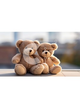 Intra Συλλεκτικό Ξύλινο Παζλ Plywood  4mm - Αξιολάτρευτα αρκουδάκια αγκαλιάζονται με φόντο στον ορίζοντα της πόλης Σε Ξύλινο Κουτί - Διαστάσεις Puzzle: 10x10 cm – 25 κομμάτια